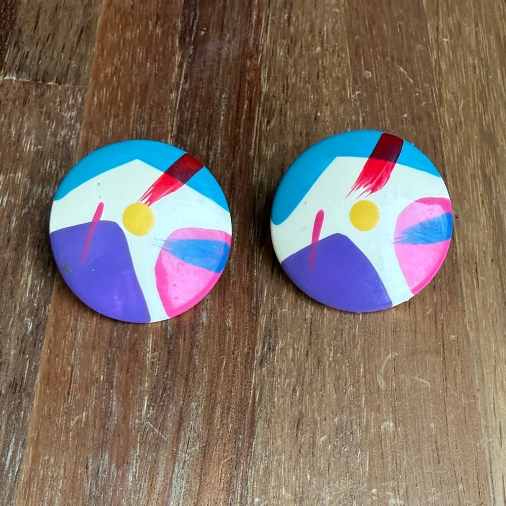 Vintage 1980s pop art button style Abstract Round Earrings
